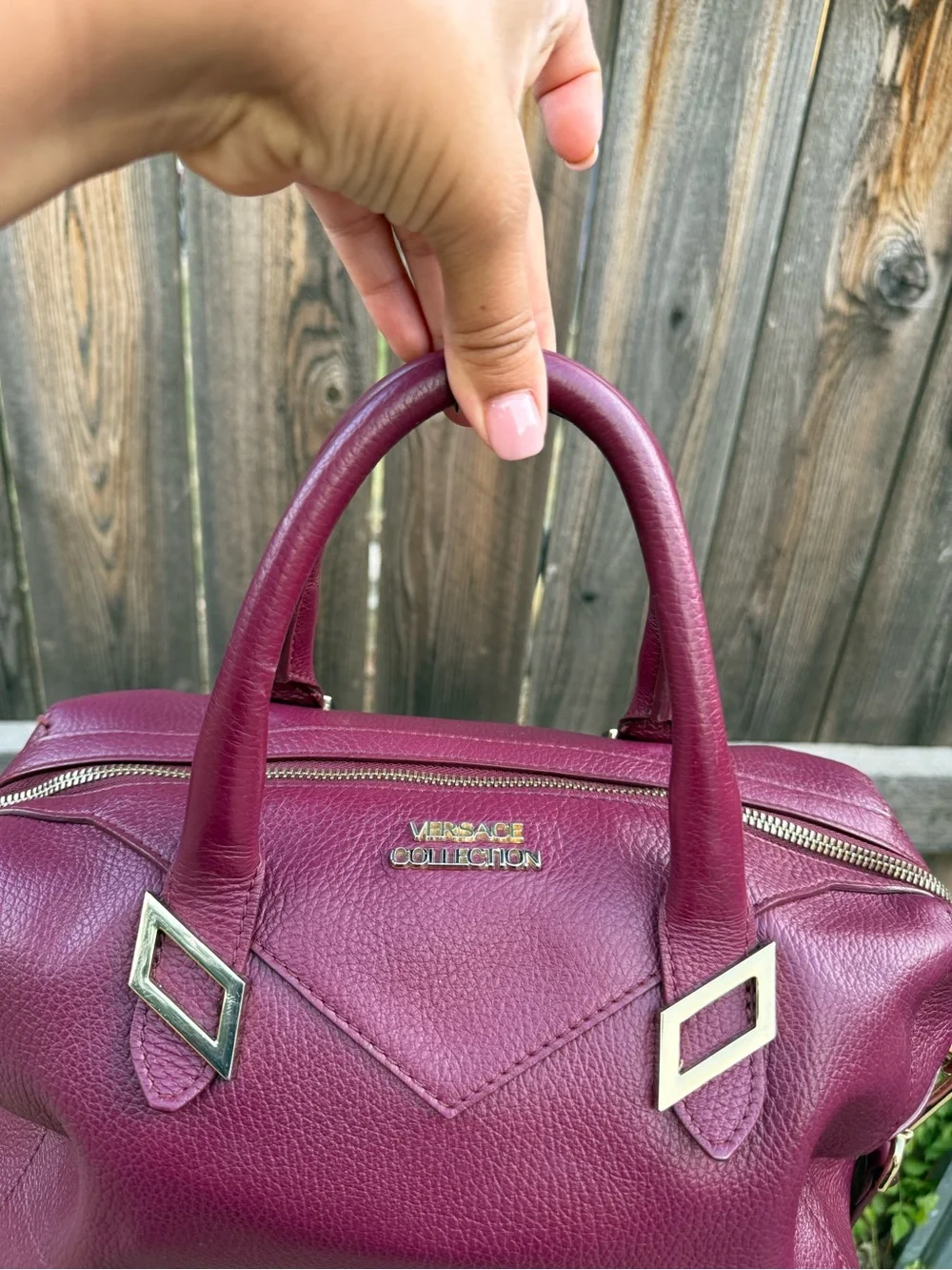 Versace 2012 Plum Leather Satchel with Gold Hardware